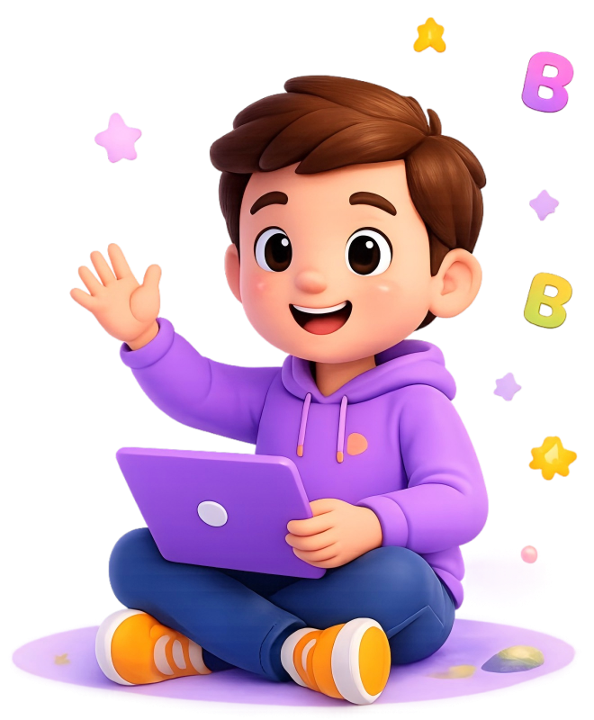 Boy sitting with a laptop learning with Learnopia